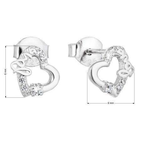 Stříbrné náušnice pecka se zirkonem bílé srdce 11051.1