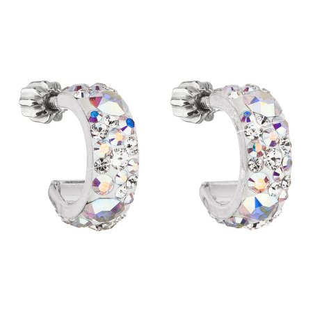 Strieborné náušnice kruhy s kryštálmi Swarovski ab efekt polkruh 31118.2 AB