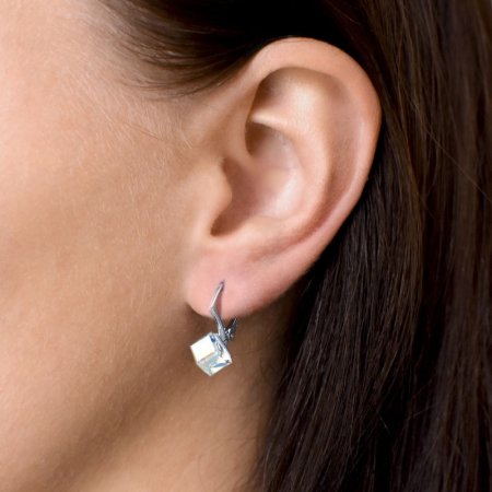 Sada šperků s krystaly Swarovski náušnice a přívěsek AB efekt bílá kostička 39068.2 AB