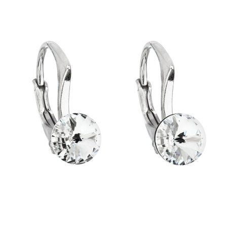 Strieborné náušnice visiace s kryštálmi Swarovski biele okrúhle 31230.1 Kryštál