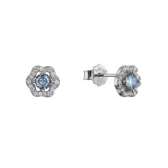 Stříbrné náušnice kytičky s modrým zirkonem 11702.3 blue
