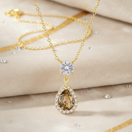 Strieborný náhrdelník s kryštálmi Swarovski Elements Briselle NCPG4320LCTC Light Topaz