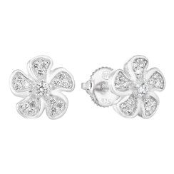 Strieborné náušnice pecka so zirkónom biela kytička 11310.1