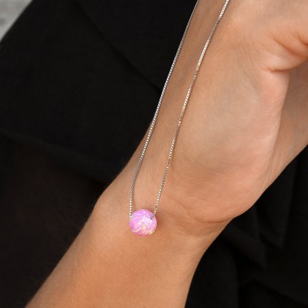 Strieborný náhrdelník so syntetickým opálom ružový okrúhly 12044.3 Pink s. Opal