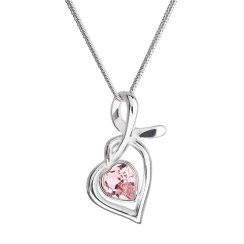 Strieborný náhrdelník so Swarovski kryštálmi srdce ružové 32071.3 Light Rose