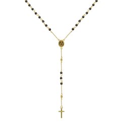 Zlatý 14 karátový náhrdelník ruženec s krížom a medailónikom s Pannou Máriou RŽ03 čierny