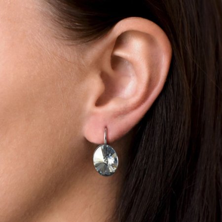Strieborné náušnice visiace s kryštálmi Swarovski modrý ovál 31275.5 Blue Shade