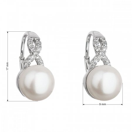 Stříbrné náušnice visací s bílou říční perlou 21048.1 Bílá
