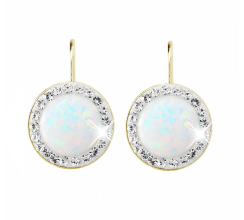 Pozlátené strieborné náušnice klapky s okrúhlym opálom a kryštálmi Swarovski White veľké