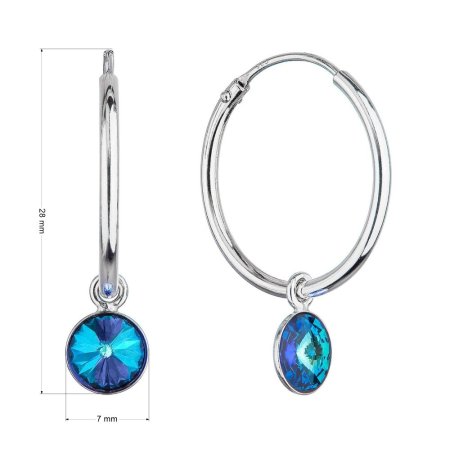 Strieborné náušnice kruhy s modrým Swarovski kryštálom 31309.5 bermuda blue
