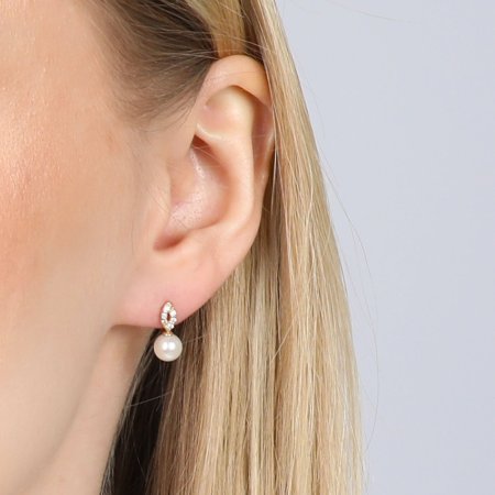 Zlaté 14 karátové náušnice s riečnou perlou a briliantmi 91PB00045