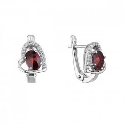 Strieborné náušnice luxusné s pravými minerálnymi kameňmi červené srdce 11496.3 garnet chekker