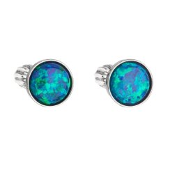 Stříbrné náušnice pecky se syntetickým opálem zelené kulaté 11001.3 Green s. Opal