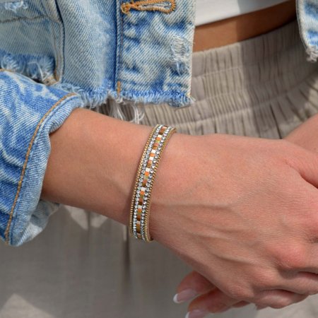 Náramek světle hnědý textilní 53008.3 gold