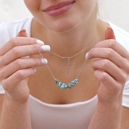 Náhrdelník s kamenem tyrkys 42037.3 ocel