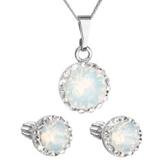 Sada šperkov s kryštálmi Swarovski náušnice, retiazka a prívesok biele opálové okrúhle 39352.7 White Opal
