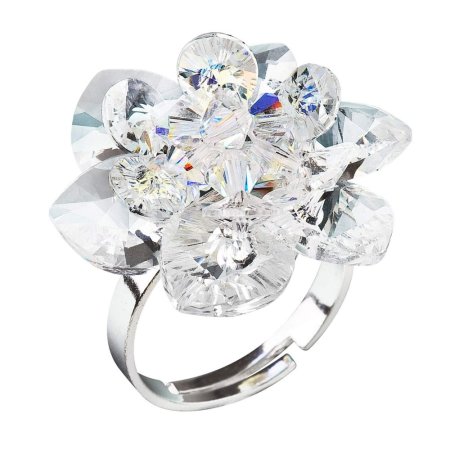 Strieborný prsteň s kryštálmi Swarovski biela kytička 35012.1 Krystal