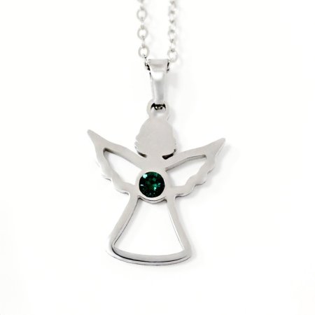Ocelový náhrdelník anděl se Swarovski krystaly zelený 42043.3