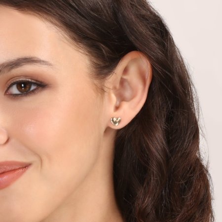 Zlaté 14 karátové náušnice srdce 91A00078