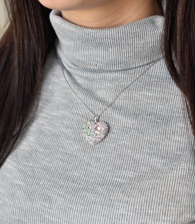 Stříbrný přívěsek s krystaly Swarovski mix barev srdce 34243.3 Sakura
