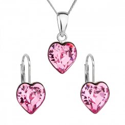 Sada šperků s krystaly Swarovski náušnice, řetízek a přívěsek růžové srdce 39141.3 Rose