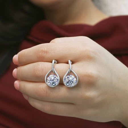 Strieborné visiace náušnice kvapky sa Swarovski fialovými kryštály 31305.3 Violet