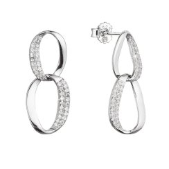 Strieborné náušnice visiace oválky so zirkónmi bielej 11449.1