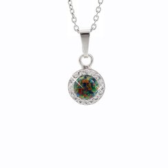 Strieborný náhrdelník so zeleno menivým opálom a kryštálmi Swarovski Elements koliesko Vitrail Medium Opal