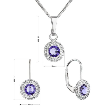 Sada šperkov s kryštálmi Swarovski náušnice a prívesok fialovej guľaté 39109.3 Tanzanite