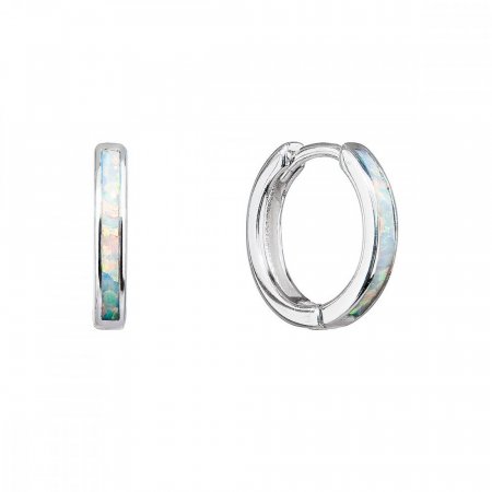 Stříbrné náušnice kroužky se syntetickým opálem bílé 11403.1 White s. Opal