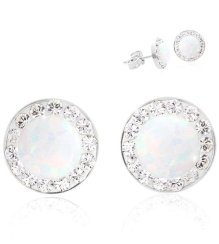 Strieborné náušnice kôstky s bielym opálom a kryštálmi Swarovski Elements White Opal