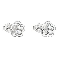 Stříbrné náušnice pecka s krystaly Swarovski bílá kytička 31255.1 Krystal