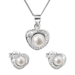 Perlová souprava srdíčko z říčních perel bílá 29025.1