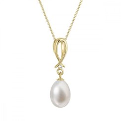 Zlatý 14 karátový náhrdelník s bielou riečnou perlou a briliantom 92PB00034