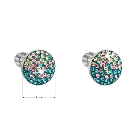 Strieborné náušnice pecka s kryštálmi Swarovski mix farieb okrúhle 31336.3 Magic Indicolite
