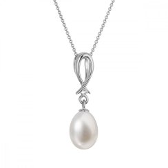 Zlatý 14 karátový náhrdelník biele zlato s bielou riečnou perlou a briliantom 82PB00034