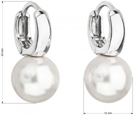 Strieborné náušnice visiace s perlou Swarovski biele okrúhle 31218.1 Biela