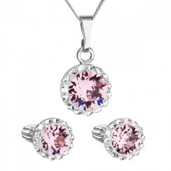 Sada šperků s krystaly Swarovski náušnice, řetízek a přívěsek růžové kulaté 39352.3 Light Rose