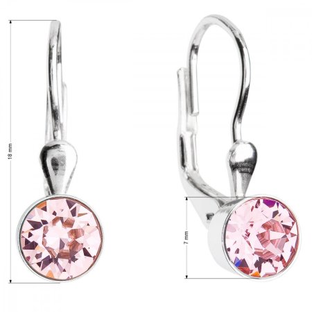 Strieborné náušnice visiace s kryštálmi ružové okrúhle 31112.3 Light Rose