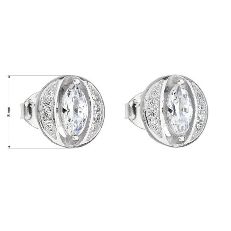Strieborné náušnice pecka so zirkónom biele okrúhle 11112.1