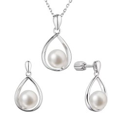 Perlová súprava slza s bielou riečnou perlou 29056.1B