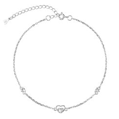 Strieborná retiazka na nohu srdiečka a biele zirkóny 16007.1
