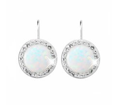 Strieborné náušnice klapky s okrúhlym opálom a kryštálmi Swarovski  White veľké