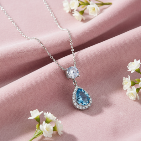 Strieborný náhrdelník s kryštálmi Swarovski Elements Briselle NCP4320AQC Aqua