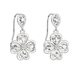 Strieborné náušnice visiace s kryštálmi Swarovski biela kvietka 31262.1 Krystal