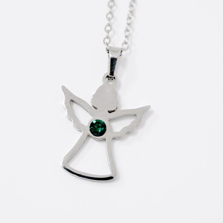 Ocelový náhrdelník anděl se Swarovski krystaly zelený 42043.3