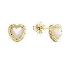 Pozlacené stříbrné náušnice pecky srdce s perleťovým zirkonem 11433.1 perleť Au plating