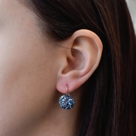 Strieborné náušnice visiace s kryštálmi Swarovski modré okrúhle 31176.3 Blue Style