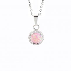 Strieborný náhrdelník s ružovým opálom a kryštálmi Swarovski Elements koliesko Rose Opal