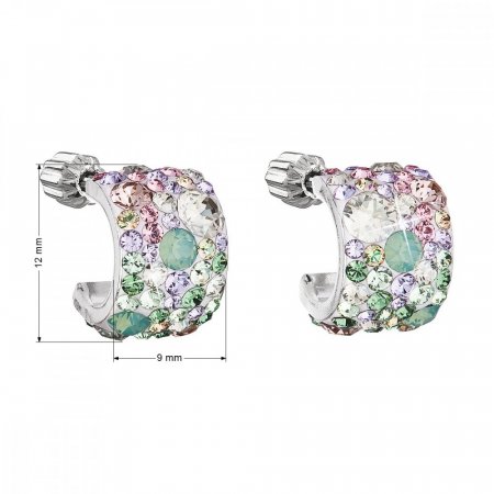 Stříbrné náušnice visací s krystaly Swarovski mix barev půlkruh 31280.3 Sakura